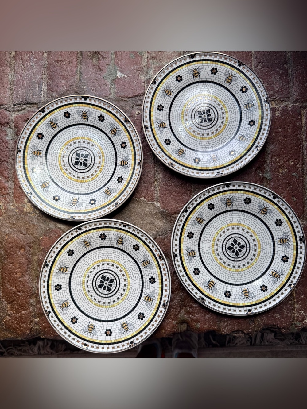 Anthropologie bistro tile stoneware dessert plate garden edition set of 4 - Picture 5 of 5
